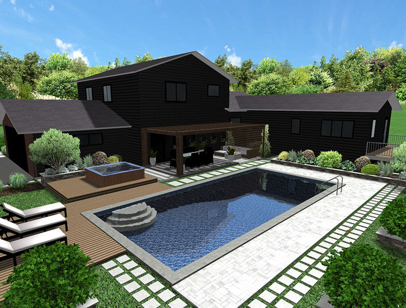 3d rendering of a backyard design