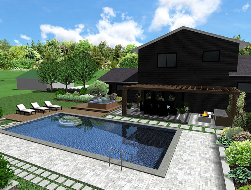 3d rendering of a backyard design