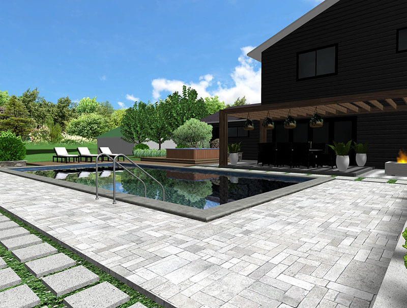 3d rendering of a backyard design