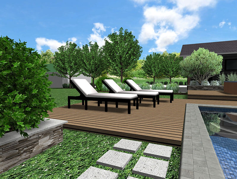 3d rendering of a backyard design