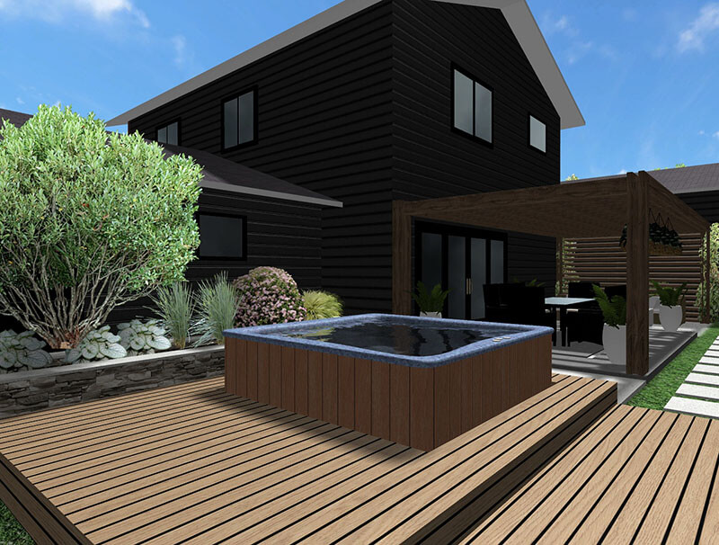 3d rendering of a backyard design