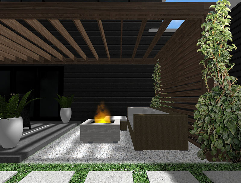 3d rendering of a backyard design