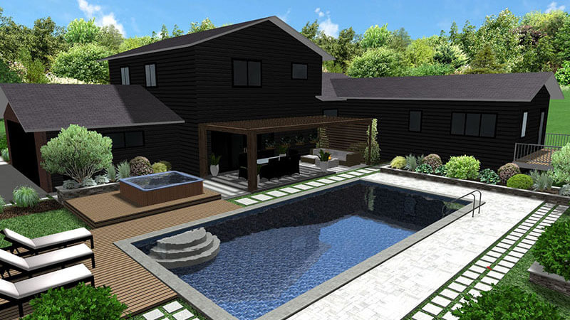 3d rendering of a backyard design