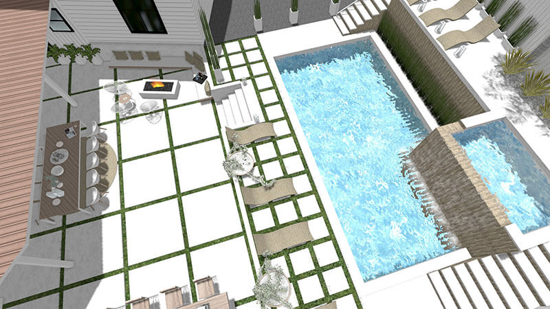 3d rendering of a backyard design