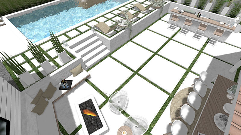 3d rendering of a backyard design