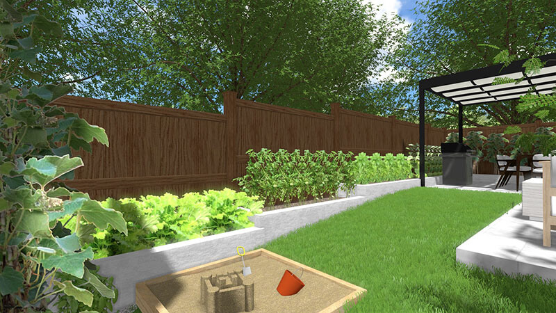 3d rendering of a backyard design