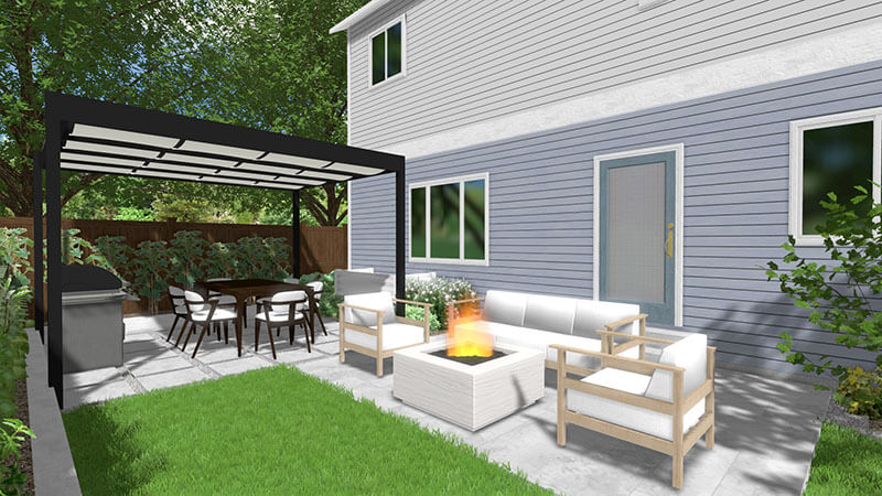 3d rendering of a backyard design