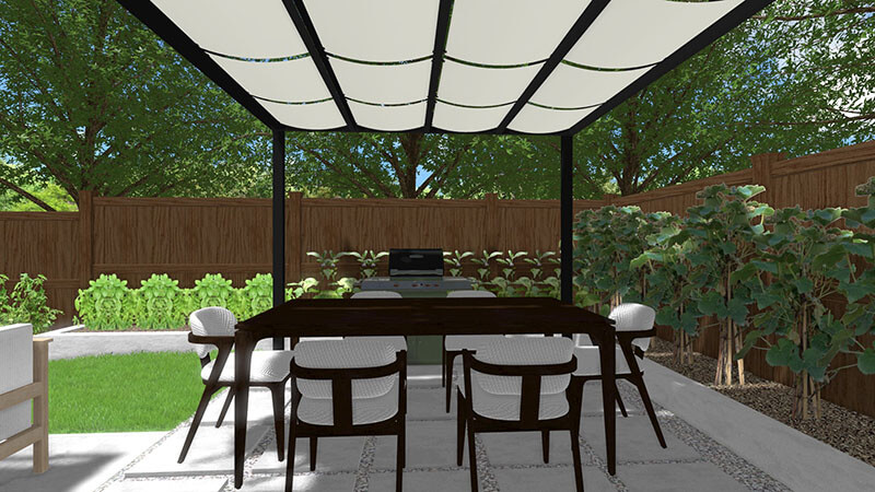 3d rendering of a backyard design