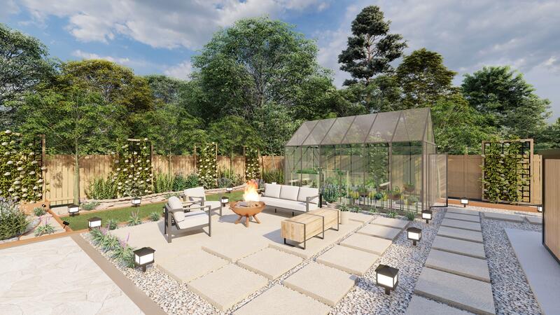 3d rendering of a backyard design