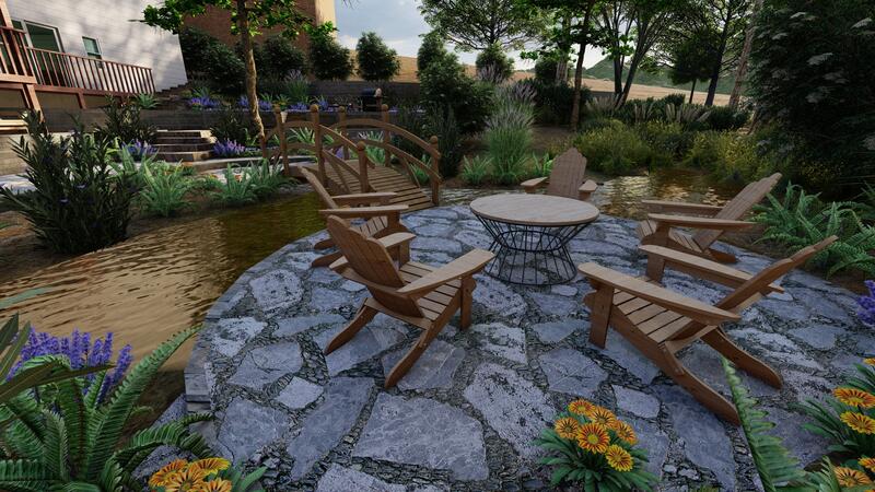 3d rendering of a backyard design