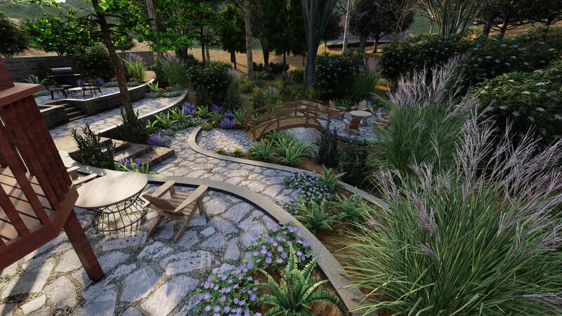 3d rendering of a backyard design