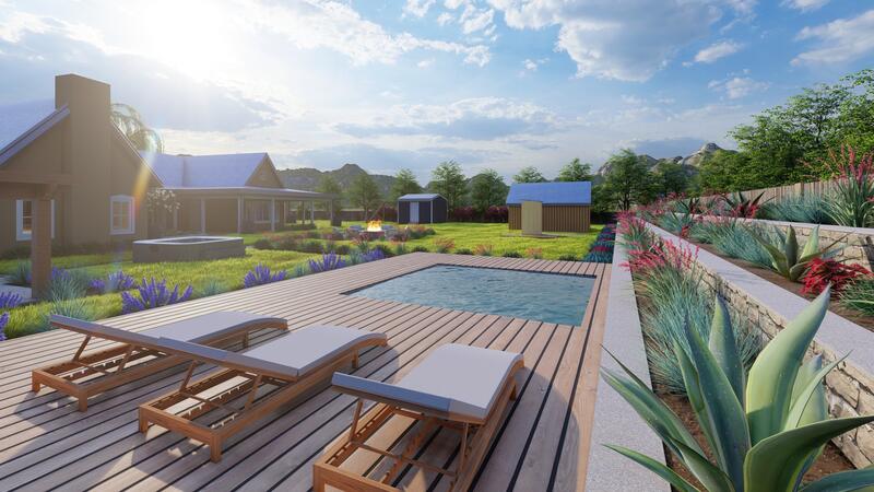 3d rendering of a backyard design