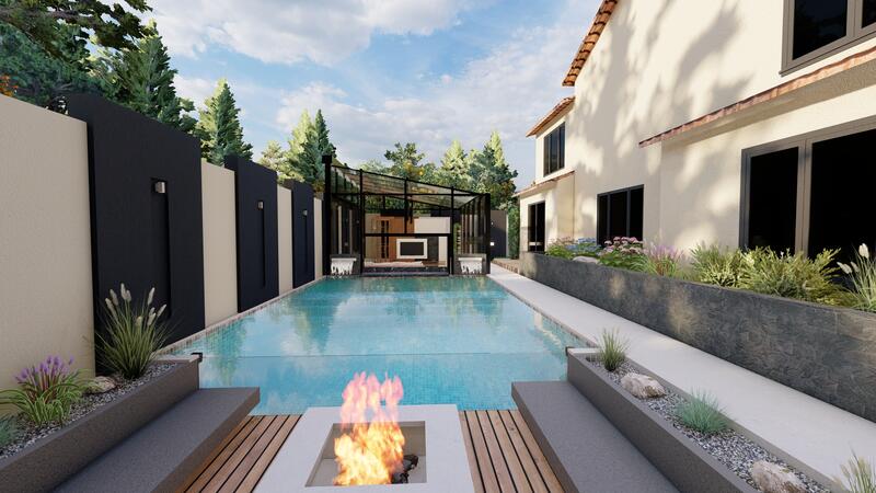 3d rendering of a backyard design