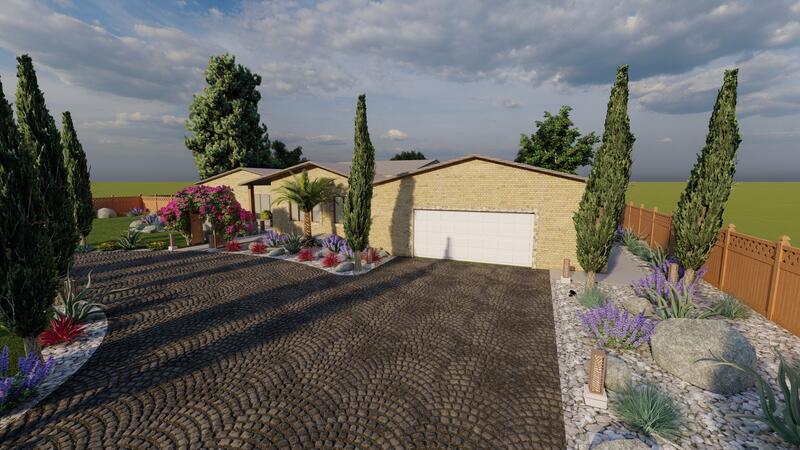 3d rendering of a backyard design
