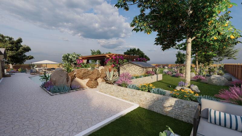 3d rendering of a backyard design