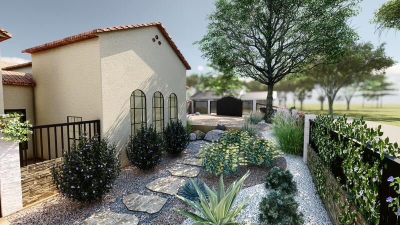 3d rendering of a backyard design