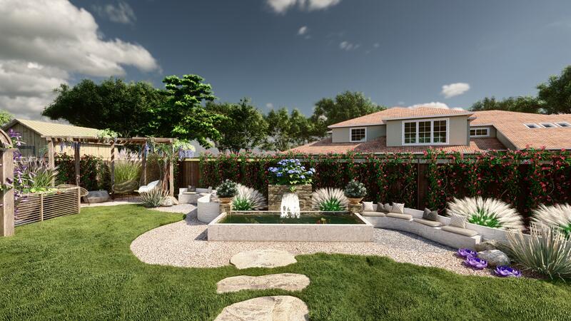 3d rendering of a backyard design