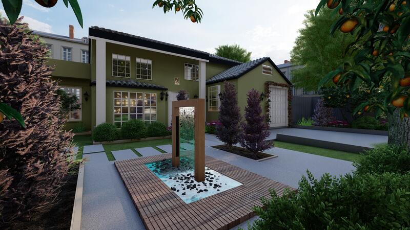 3d rendering of a backyard design