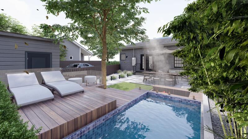 3d rendering of a backyard design