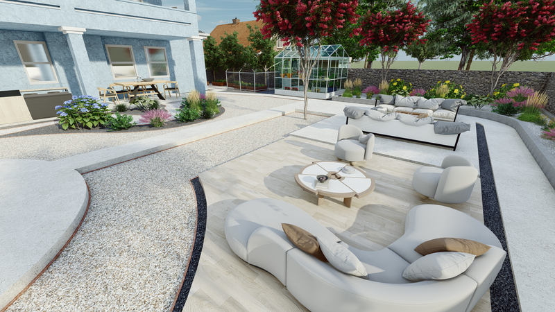 3d rendering of a backyard design