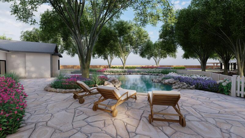 3d rendering of a backyard design