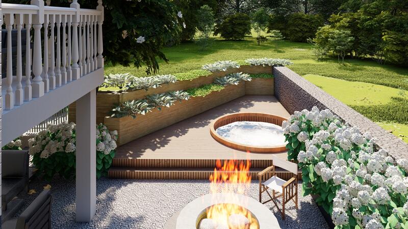 3d rendering of a backyard design