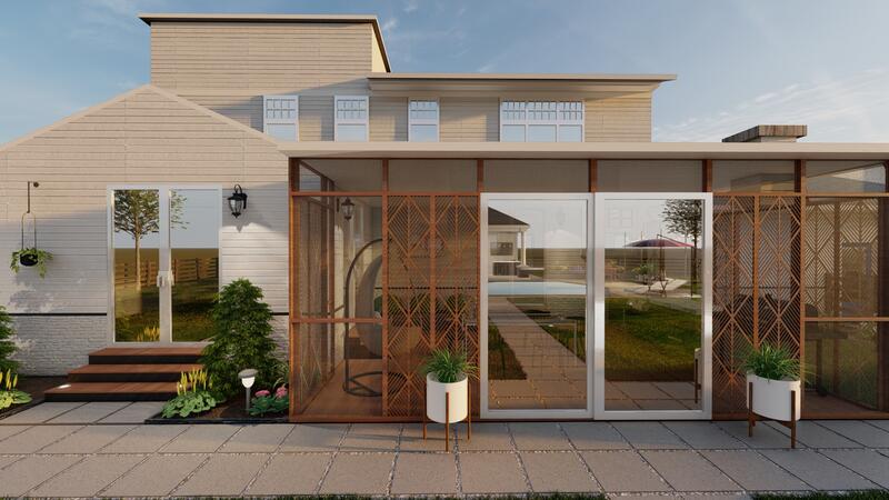 3d rendering of a backyard design