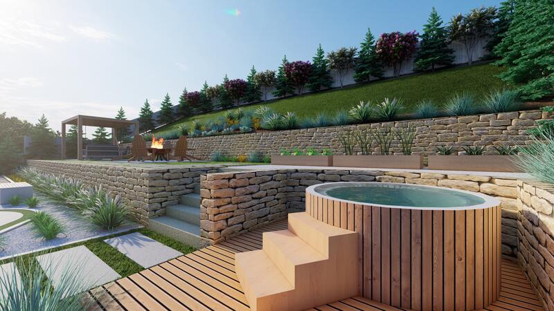 3d rendering of a backyard design