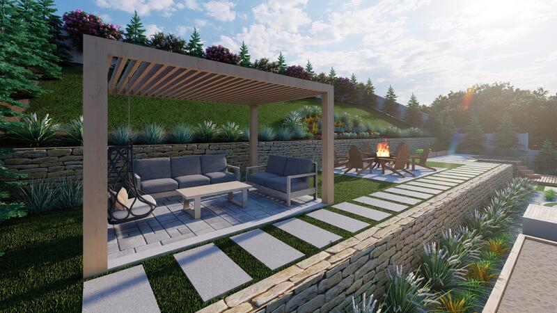 3d rendering of a backyard design