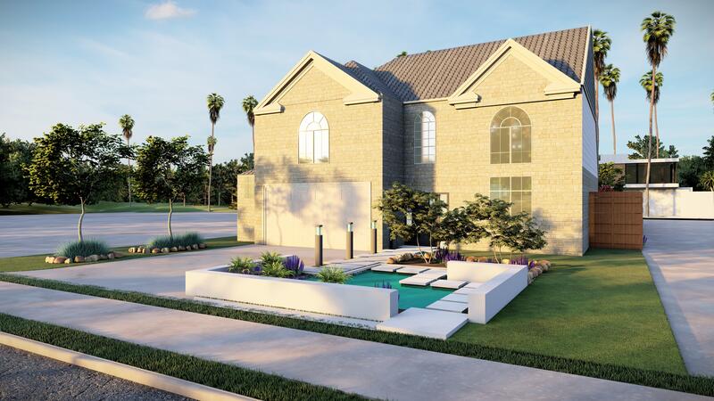 3d rendering of a backyard design