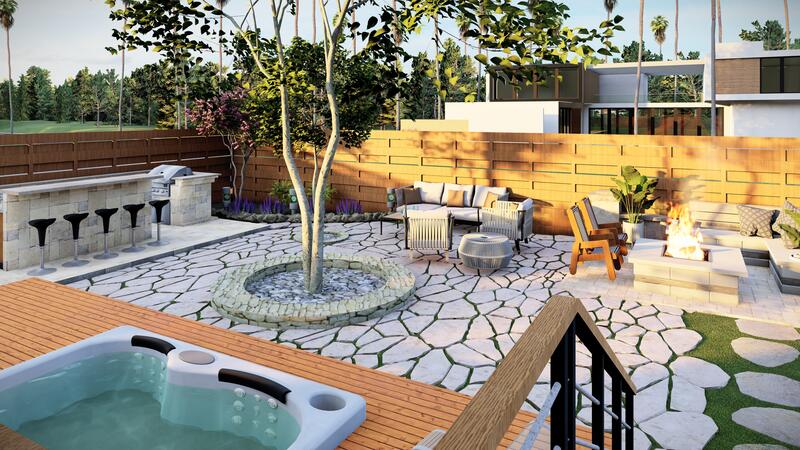 3d rendering of a backyard design