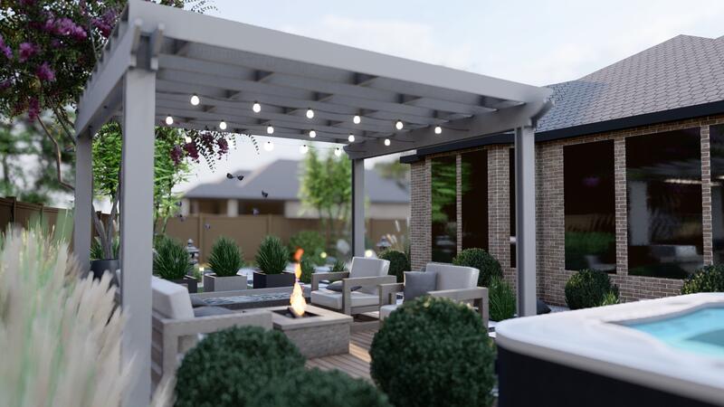 3d rendering of a backyard design