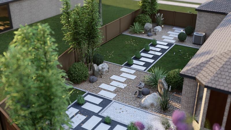 3d rendering of a backyard design