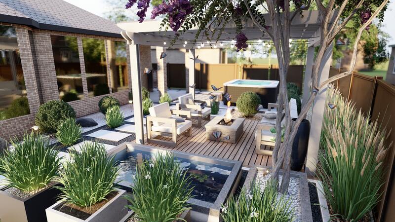 3d rendering of a backyard design