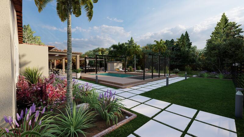 3d rendering of a backyard design