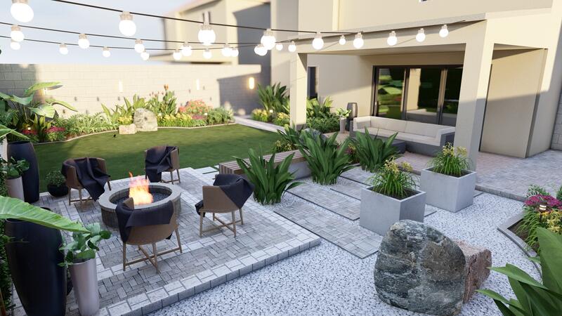 3d rendering of a backyard design