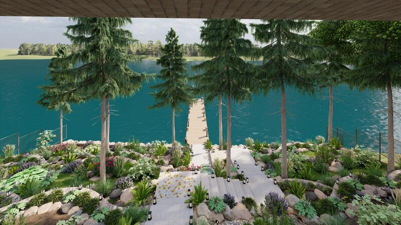 3d rendering of a backyard design