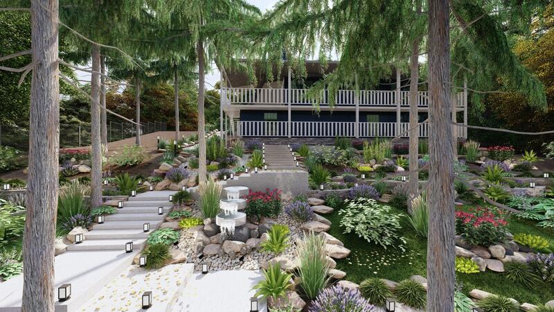 3d rendering of a backyard design