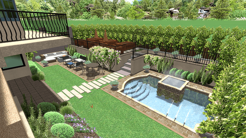 3d rendering of a backyard design