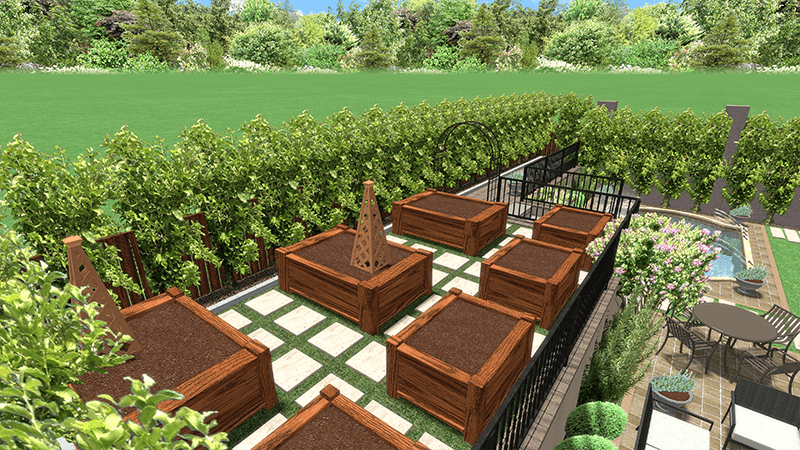 3d rendering of a backyard design