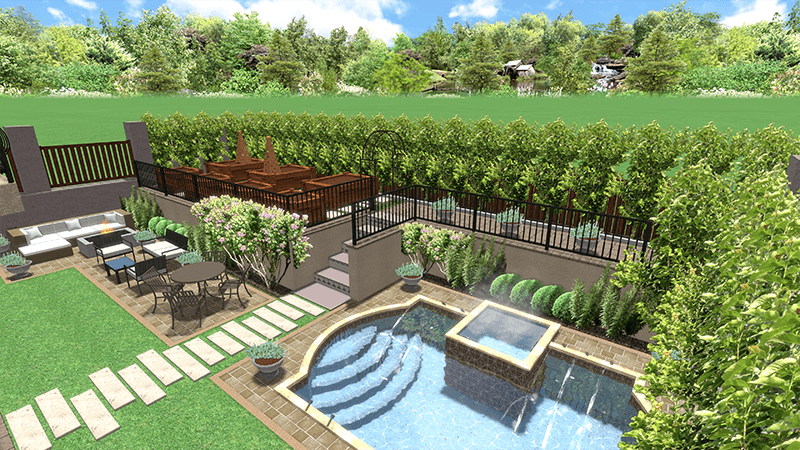 3d rendering of a backyard design