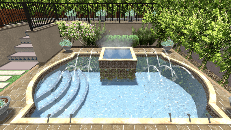 3d rendering of a backyard design