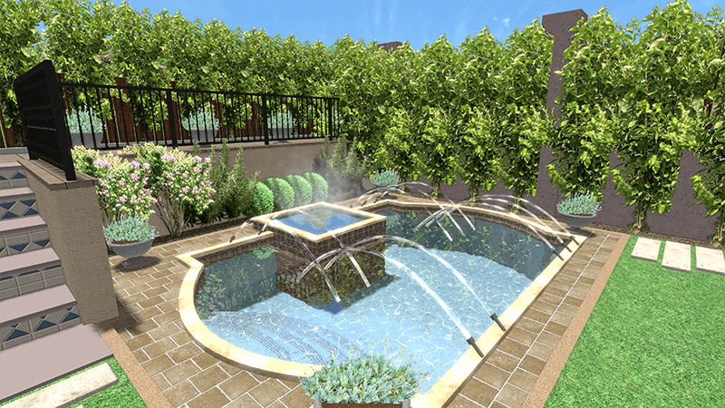 3d rendering of a backyard design