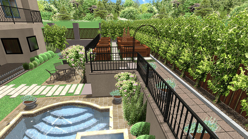 3d rendering of a backyard design