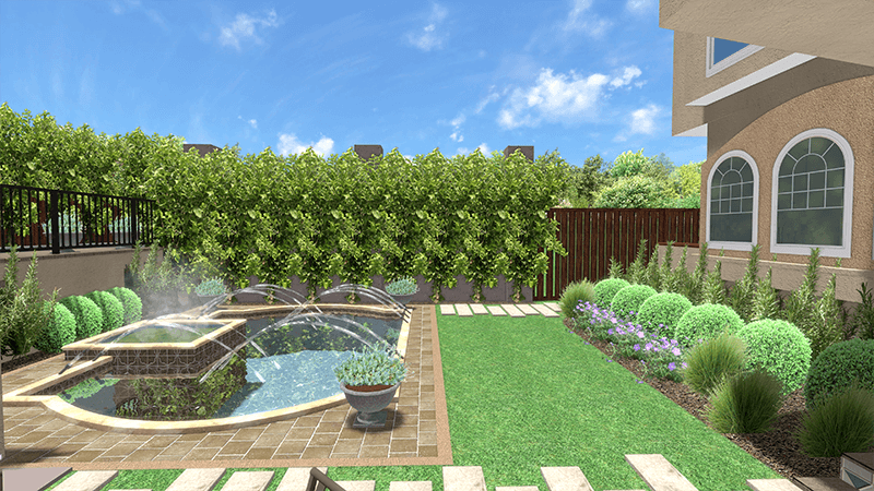 3d rendering of a backyard design