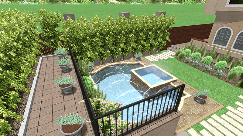 3d rendering of a backyard design