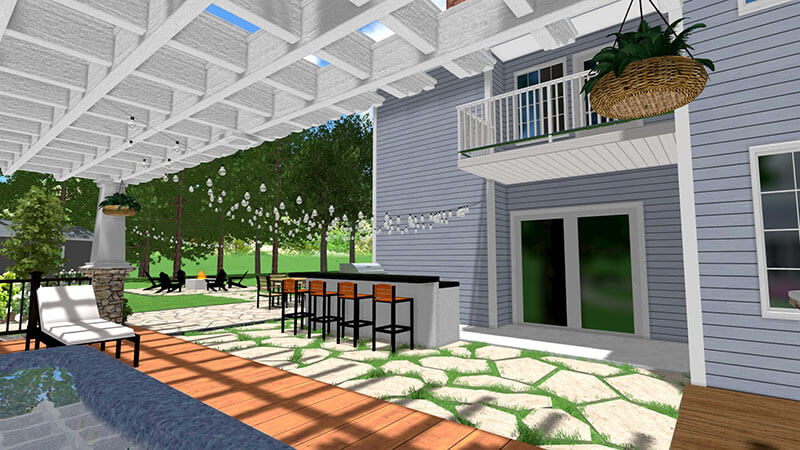3d rendering of a backyard design