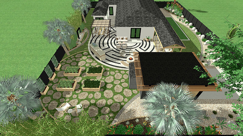 3d rendering of a backyard design