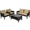 4 Pcs Outdoor Rattan Wicker Loveseat Furniture Set W/ Cushions-Coffee image