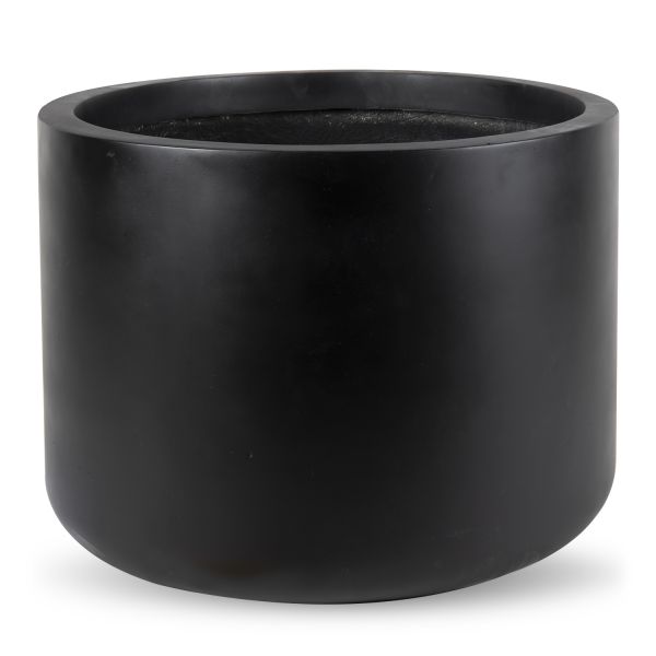14.5"H x 19.5"W x 19.5"L, Black Cylinder Fiberglass Pot image
